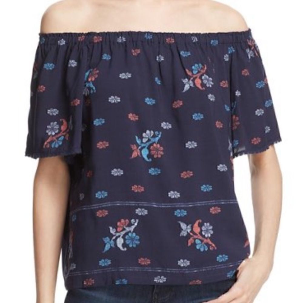 Beltaine Women’s Navy Peasant Boho Off The Shoulder Top, Size S‎